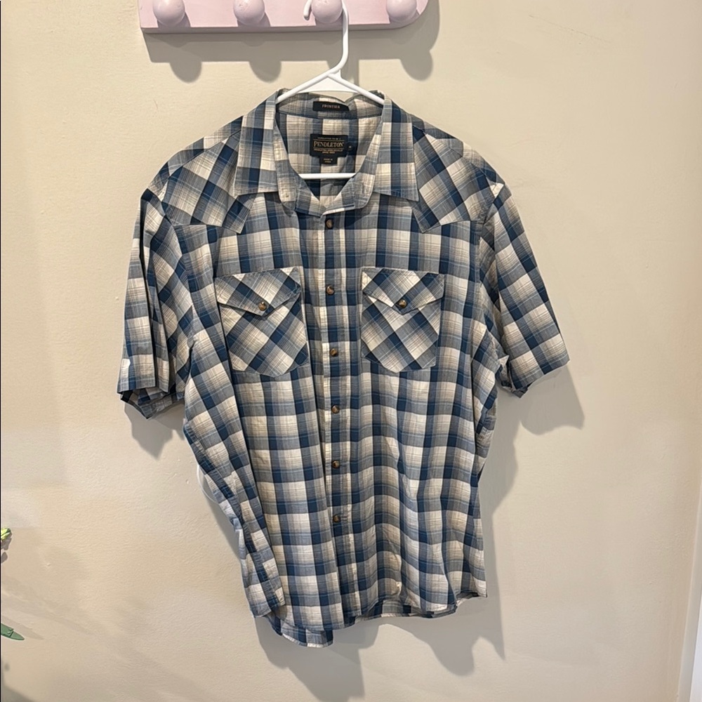 Pendleton Men's White and Blue Checkered Shirt